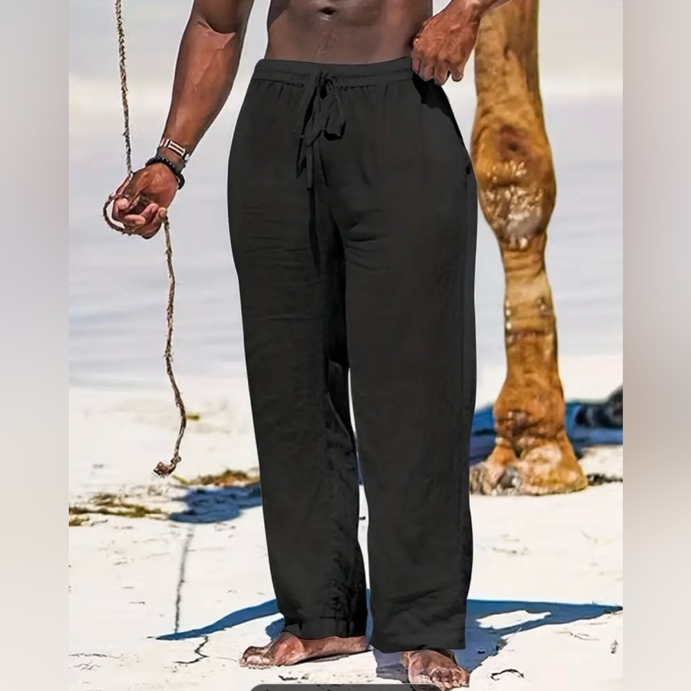Men's Drawstring Straight Leg Pants Beach Pant Casual Baggy Pants Yoga Trousers